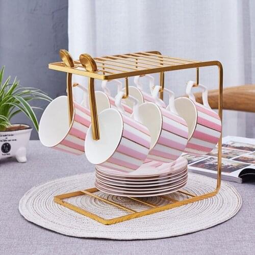 Luxury Golden Ceramic Coffee Cup Set With Holder Milk Tea Cup Set Latte Coffee Cup Drinkware Gift