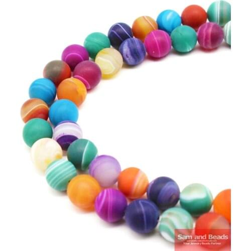 Natural Stone Dull Polish Matte Mixed Color Stripe Agata Onyx Round Loose Beads 4-10MM For Bracelet Necklace Making MSAB01