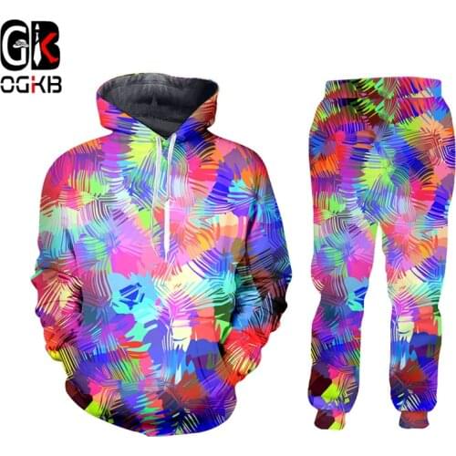 OGKB 2019 New Mens / Womens Colorful pattern 3D Printing customizableSportswear Hip Hop Sweatshirt And Pants Set Of 2 Hoodies