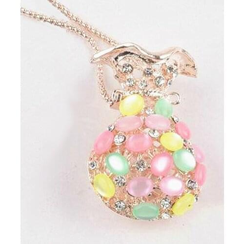 2021 New Fashion Crystal Jewelry Cat Eye Stone Purse Necklace Pendant Clavicle Chain Wholesale Sweater Chain