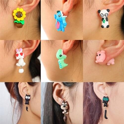 New 100% Handmade Polymer Clay Animal Cartoon Earrings Cute Cat Red Fox Lovely Panda Squirrel Tiger Stud Earrings For Women