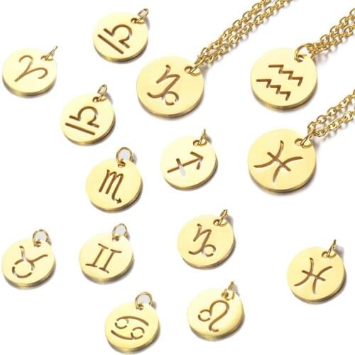 12 Constellation Zodiac Pendant Necklace for Women Men 316L Stainless Steel Necklace Gold Charms Dangle Pendant New Fashion