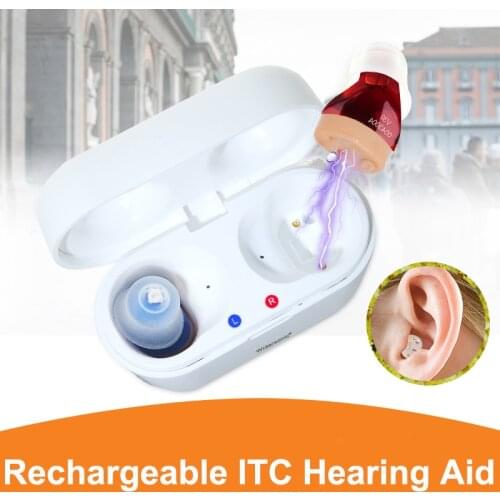 2021 Rechargeable Hearing Aid Audifonos Intelligent ITC Invisible Earbuds Adjustable Tone Sound Amplifier In-Ear Hearing Device