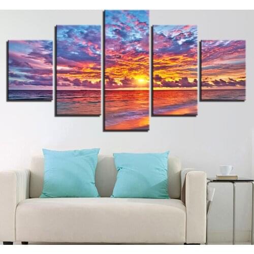 Posters Prints Painting Wall Framework 5 Panel Beautiful Seaview Landscape Modular Canvas Art Picture For Living Room Home Decor