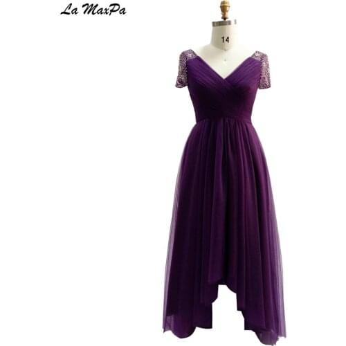 Short Sleeves Short Front Long Back Bridesmaid Dress CMT107