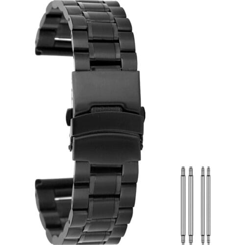 Polishing Black Folding Clasp 18/20/22/24 MM Stainless Steel Watch Band with Spring Bars Curved End