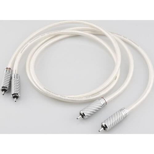 Pair Silver Plated Hifi RCA Audio Cable 6N OFC 2RCA Interconnect Cable with Carbon fiber RCA plug Audio Cable