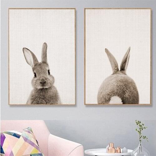 Baby Bunny Tail Canvas Print Poster Woodland Animal Painting Rabbit Nursery Wall Art Prints Nordic Wall Pictures Kids Room Decor