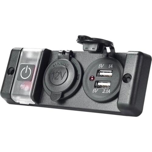 Pre-Wired 12V Breaker Switch Panel Dual USB Socket Charger 2.1A/1A with LED Indicator & Cigarette-Lighter Socket for Car