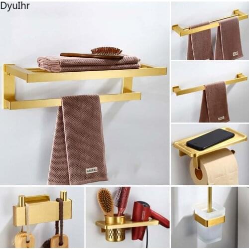 European style simple bathroom hardware set brushed golden bathroom shelf towel rack space aluminum pendant set DyuIhr
