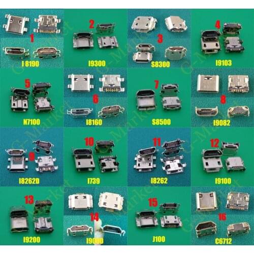 16model 7pin micro usb connector socket charging port for samsung i9300 i8262 i9000 S8300 i9070 I9082 N7100 I8262d J1 J100 J500