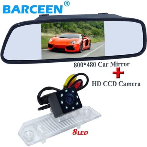 With high resolution car rearview mirror 5" display +rainproof 8 led light vision car parking camera fit for Ford focus sedan