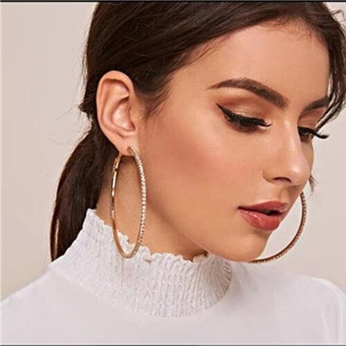 2cm10cm Lassic Big Hoop Earrings For Women Round Classic Crystal Full Rhinestone Simple Korean Style Charm Large Simple Vintage