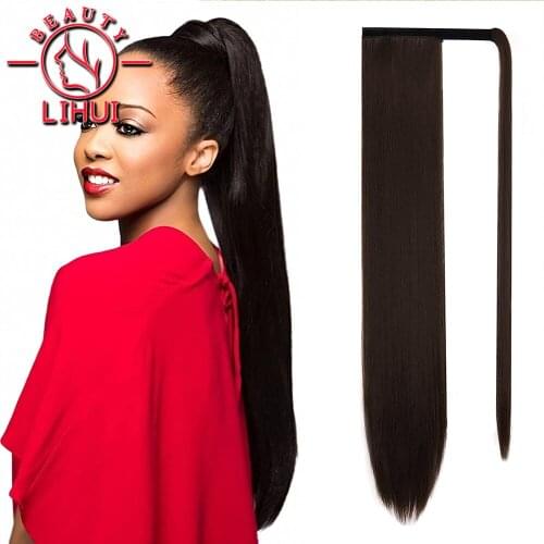 Synthetic 24" Ultra Long Wrap Around Straight Tail Wig Pony Tail Hair Wig Fake Hair Extension Clip In Ponytail Extensions
