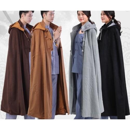 Unisex 7color Winter warm black/red buddhist buddhayoga suits Ponchos shaolin monk meditation cloak cape robe zen lay clothing