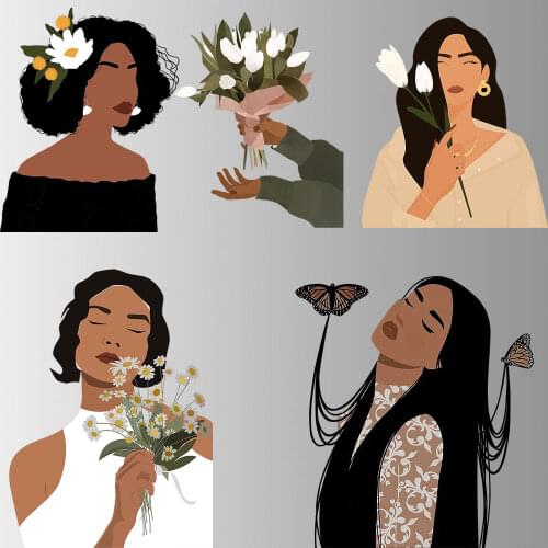 Spring Flower Women Patches Iron On Clothing Heat Transfer Vinyl Patch Applique For T-Shirt Decal Print Iron On Transfer Patches