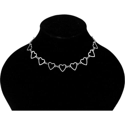 Hip Hop Jewelry Fashion Stainless Steel Necklace Hollow Hearts Short Chain Choker Necklace Women Girls Party kpop