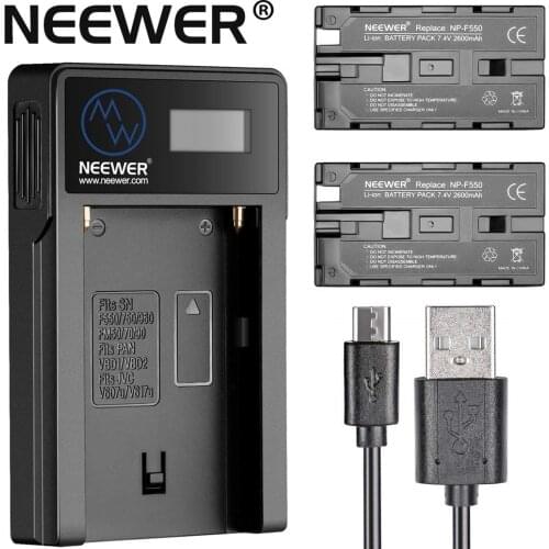 Neewer Micro USB Battery Charger + 2pcs 2600mAh NP-F550/570/530 Replacement Battery for Sony HandyCams & On-Camera Video Lights