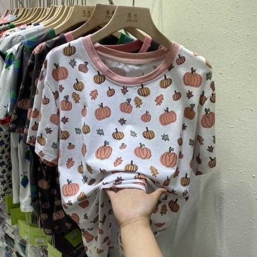 TSXT 2021 New Korean Summer Fashion Casual Round Collar Retro Style Slim Temperament Printed Short Sleeve T Shirt