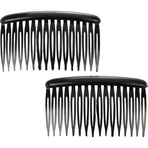 Women 16 Teeth Black Plastic Comb Hair Pin Clip 3.1" Long 2 Pcs