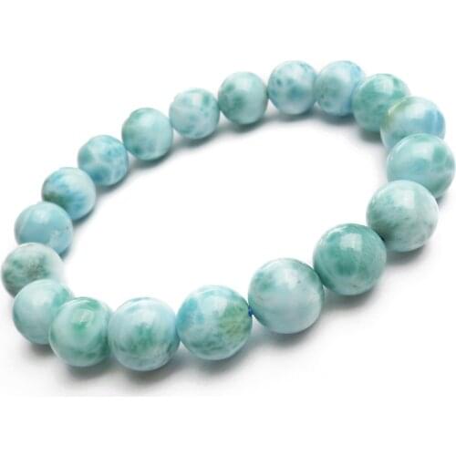 Woman Man Stretch Crystal Round Beads Bracelet 10mm Blue Gems Stone Natural Larimar Bracelet Drop Shipping