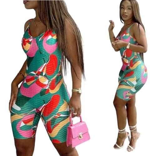 2021 Europe and The United States Fashion Womens Cross-border Supply of Summer New Pineapple Cloth Printed Halter Jumpsuit