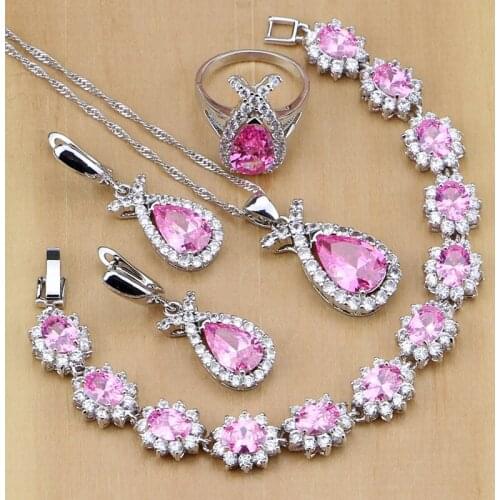 Fish Shape Silver 925 Jewelry Sets Natural Pink Cubic Zirconia For Women Party Europeans and Americans Necklace Set