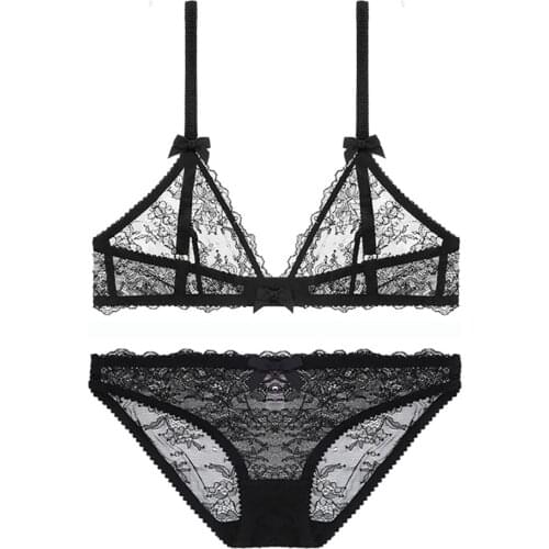 Ningsige sexy yarn bra lace Ultra-thin breathable underwear set unlined woman bra set