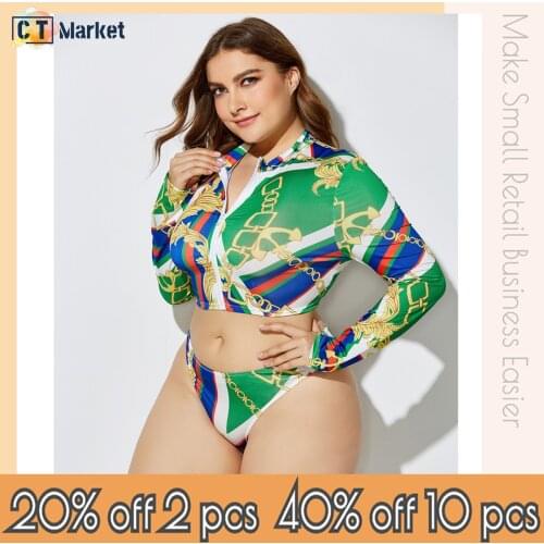 3 Pieces Swimsuit Women Plus Size Zipper Swimwear Long Sleeve Swimming Bodysuit with Scarf 2021 Holiday CTYY122
