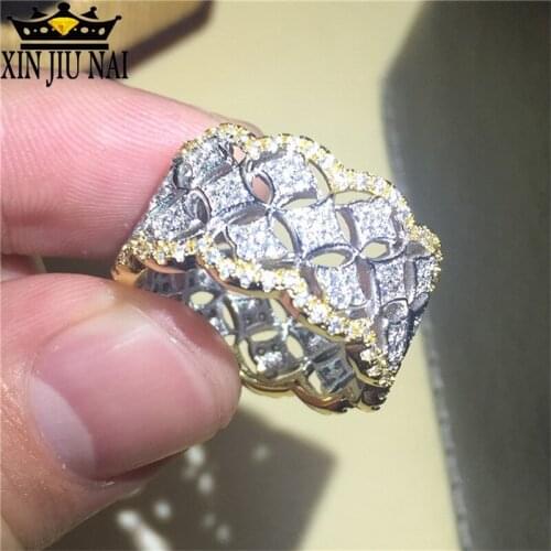 Luxury AAAAA zircon CZ Gold Stars 925 silver Engagement Wedding Band Ring for women jewelry diamond rings Drop Shipping