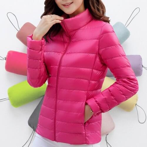 Womens Winter Coat Long Sleeve Warm Coat Parka Female Solid Portable Outwear Ultra Light Down Jacket White Duck Down Jacket