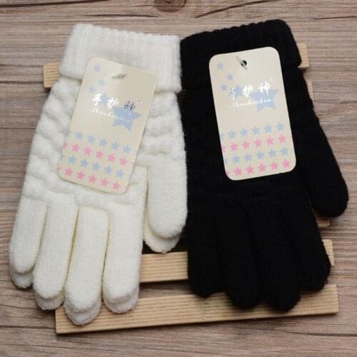 Winter 8-15 Years Old Children Warm Jacquard Stretch Knit Gloves Boy / Girl Cute Wool Full Finger Gloves Thicken Mittens B42
