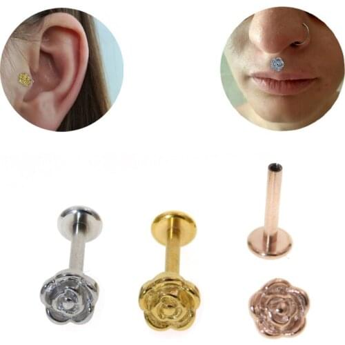 1Pc 1.2x6/8mm Unisex Exquisite Punk Rose Flower Lip Ring Ear Earring Tongue Studs Gothic Body Piercing Jewelry