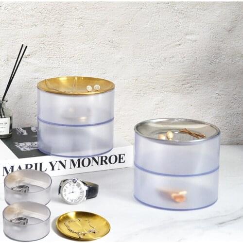 1Pc Creative 2 Layers Plastic Jewelry Storage Box with Metal Cover Ring Earrings Holder Cosmetics Key Sundries Organizer
