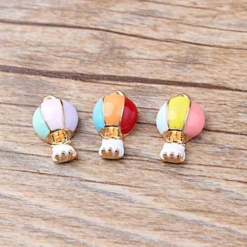 10pcs Diy Korean Jewelry Accessories Drop Oil Alloy Pendants Bracelet Three-color Hot Air Balloon Ornaments Garment 10*18mm