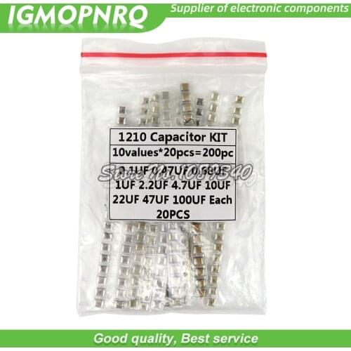1210 SMD Capacitor assorted kit ,10values*20PCS=200PCS/lot 100nF~100uF Samples Kit electronic diy kit hjxrhgal