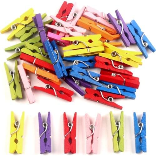 50pcs High Quality 9x25mm Mixed Mini Colorfu Wooden Clips Decorations Paper Photo Spring Clips For Message Cards Household