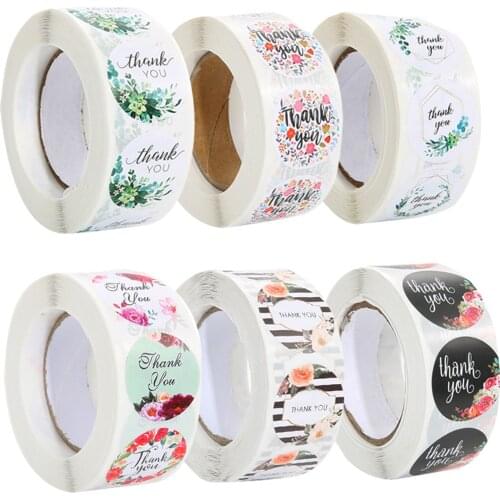 500pcs/roll Round Floral Thank You Stickers Scrapbooking For Package Seal Labels Custom Sticker Decoration Wedding Sticker