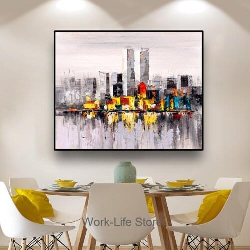 Abstract Colored Wall Oil Painting Canvas Poster Bustling Urban City Graffiti Picture Print For Living Room Home Decor No Frame