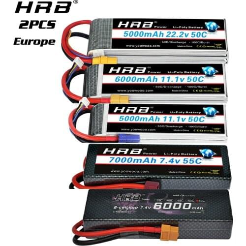2 packs HRB 2S 3S 4S 6S Lipo Battery 11.1v 22.2v 3300mah 5000mah 6000mah 4000mah 7000mah for RC Car truck helicopter Drone Boat