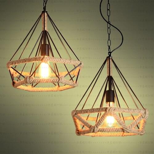 Diamond Pendant cover Creative type Hanging Lamp Retro LOFTER industrial wind Bar Cafe network iron rope zcl GY210
