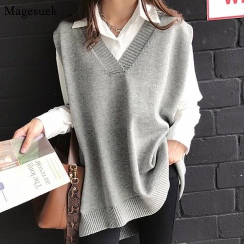 Sleeveless Autumn And Winter Sweater Vest Women V Neck Pollover Knitted Vest Sweater Plus Size Woman Sweaters Pull Femme 12239