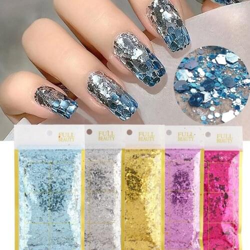 50g/Bag Mirror Holographic Glitter Nail Art Sequin Paillette Hexagon Round Mermaid Spangle Sequins Decoration For Manicure
