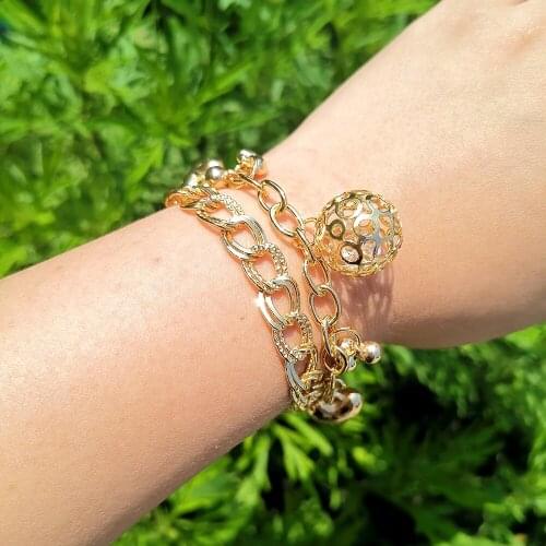 Lost Lady Fashion Double Layered Linked Chain Heart Bracelets for Women Hip Hop Gold Color Metal Charm Bracelet Party Jewelry