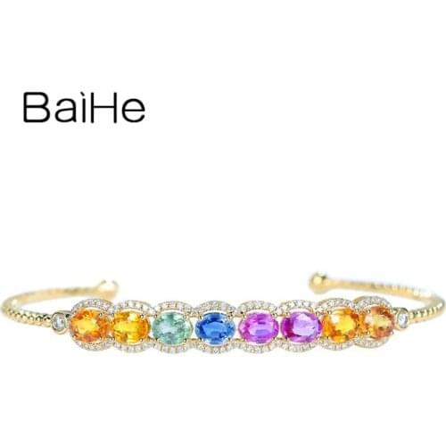 BAIHE Solid 18K White+Yellow Gold 3ct Colored Sapphire 0.30ct Natural Diamonds Trendy Fine Jewelry Colored Gems Bracelet Women