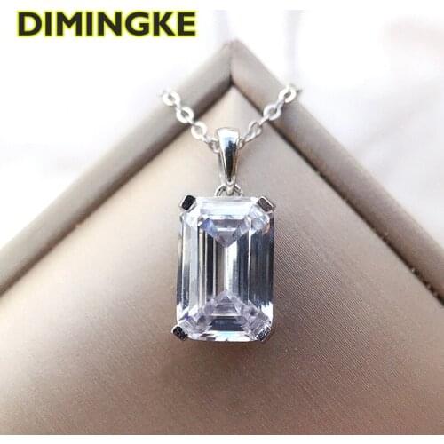 DIMINGKE 8*12 Rectangle Super Flash High Carbon Diamond Necklace S925 Sterling Silver Party Birthday Lover Jewelry Gift