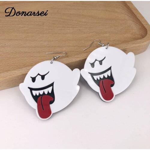 Donarsei Halloween Tongue Out Mouth White Ghost Acrylic Earrings Funny Cartoon Character Drop Earrings