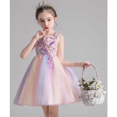Elegant Girls embroidery dresses summer European American children clothing for Kids princess Party wedding dress girl costume