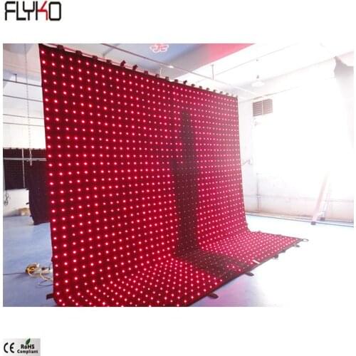 Flyko great fireproof full color velvet double deck P100mm 4x4m flexible led video screen led curtain backdrop