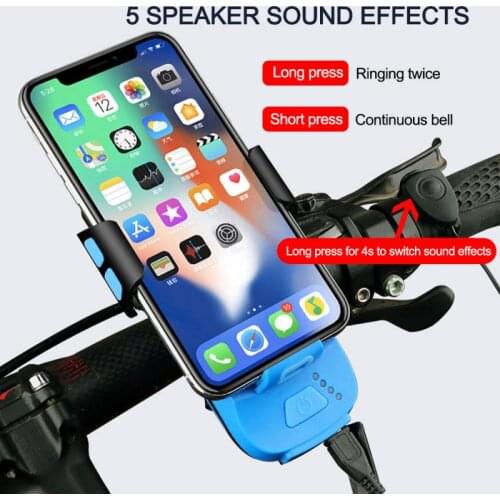 USB Rechargeable Bike Headlight Phone Holder Horn 4000mah Power Bank Bicycle Lamp 4in1 Multi-function Bike Light 2* T6 LED